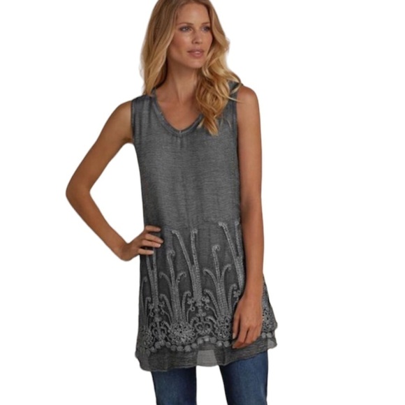 𝅺SOFT Surroundings Silk Romance Top sleeveless tunic size XS oversized grey - Picture 1 of 11